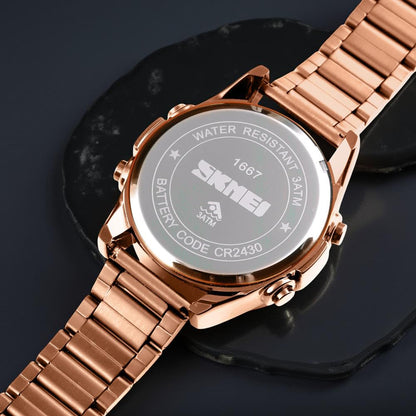Digital Display White Dial Zinc Alloy Men's Stainless Steel Black Color Stylish Watch
