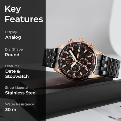 Men’s Analog Chronograph Watch with Date Display, Stainless Steel Strap, White Dial – Luxury Casual & Formal Wear