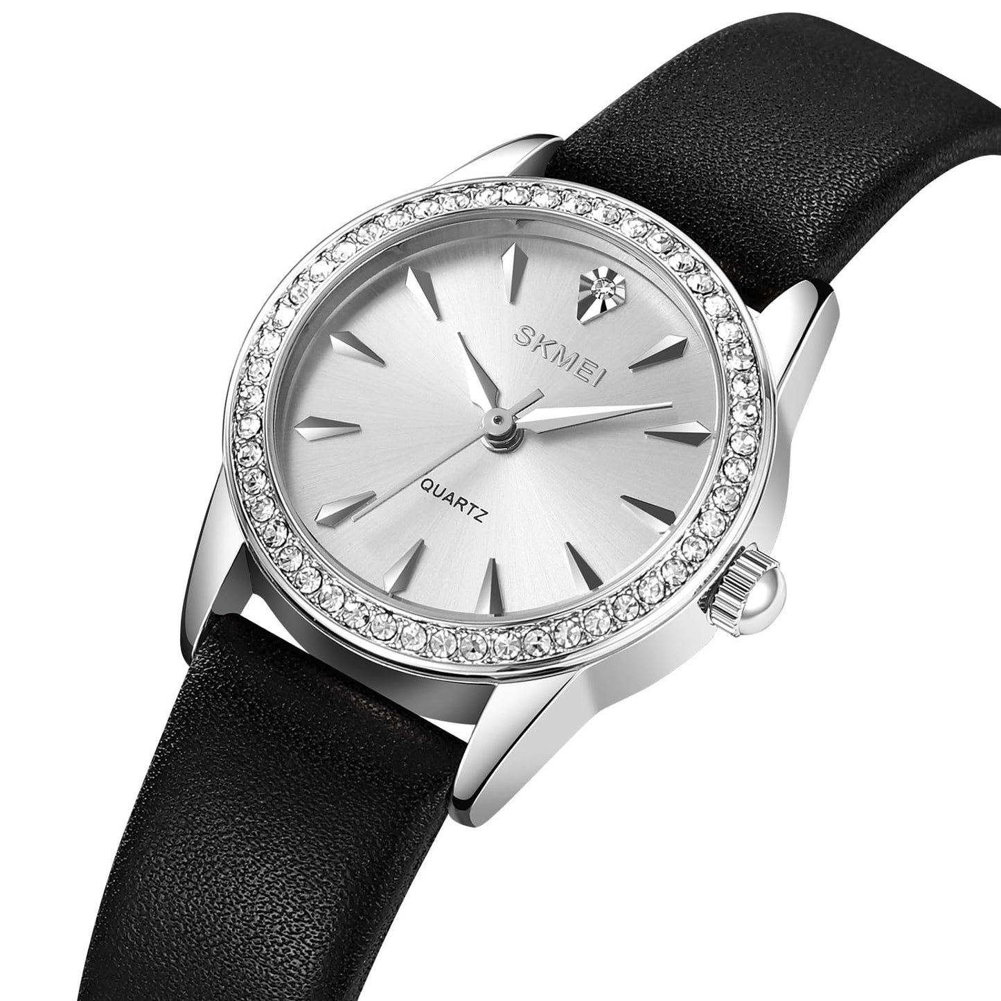 Elegant Crystal Dial Analog Wrist Watch with Leather Strap for women