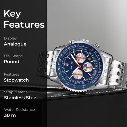 Skmei Quartz Analog Dial Stainless Steel Strap Watch for Men - 9348