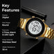 Digital Watch for Men with Gold Metal Strap and Round Dial for Casual & Formal Wear