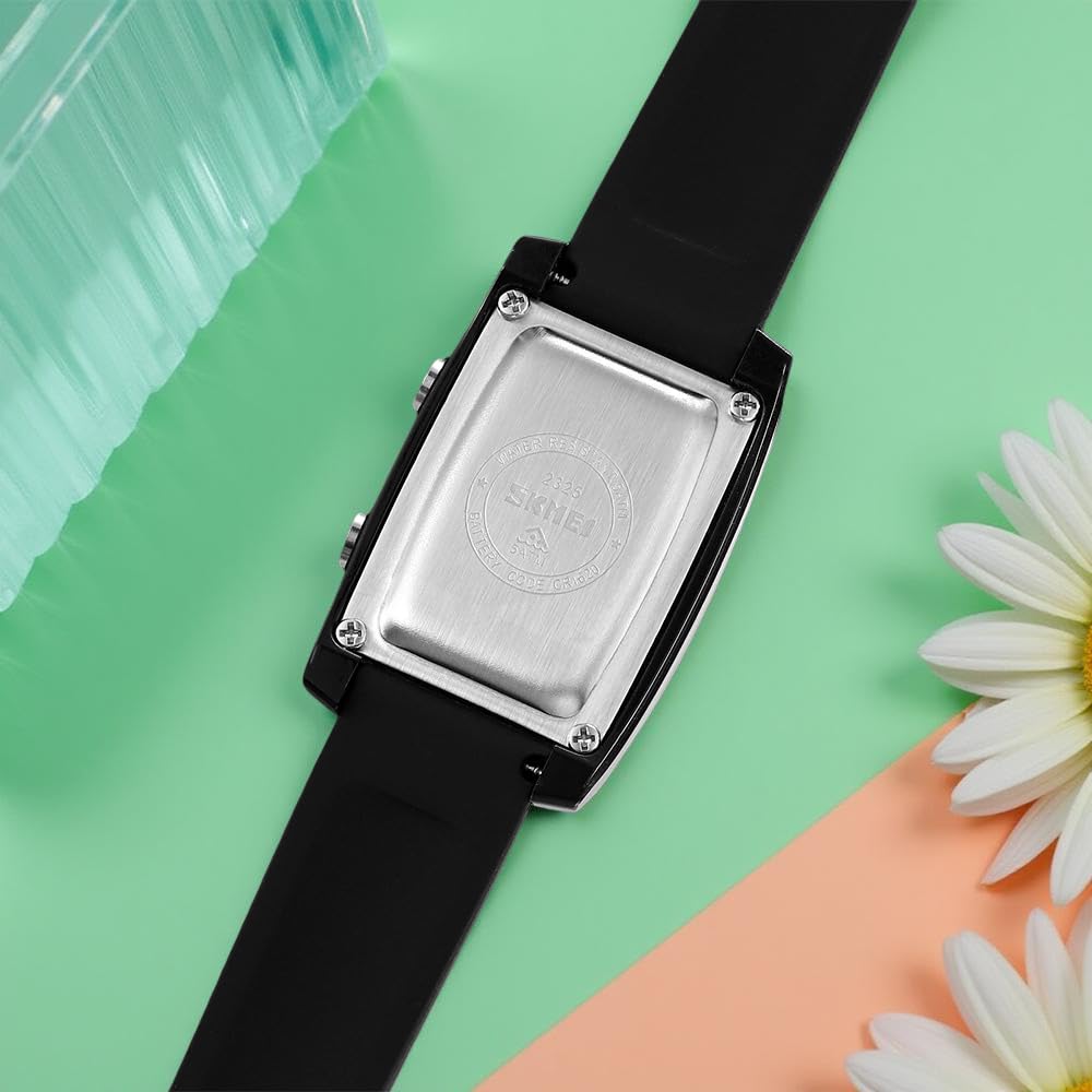 Digital Watch for Men LED Display, Rectangle Dial, Waterproof Sports Watch with Silicone Strap