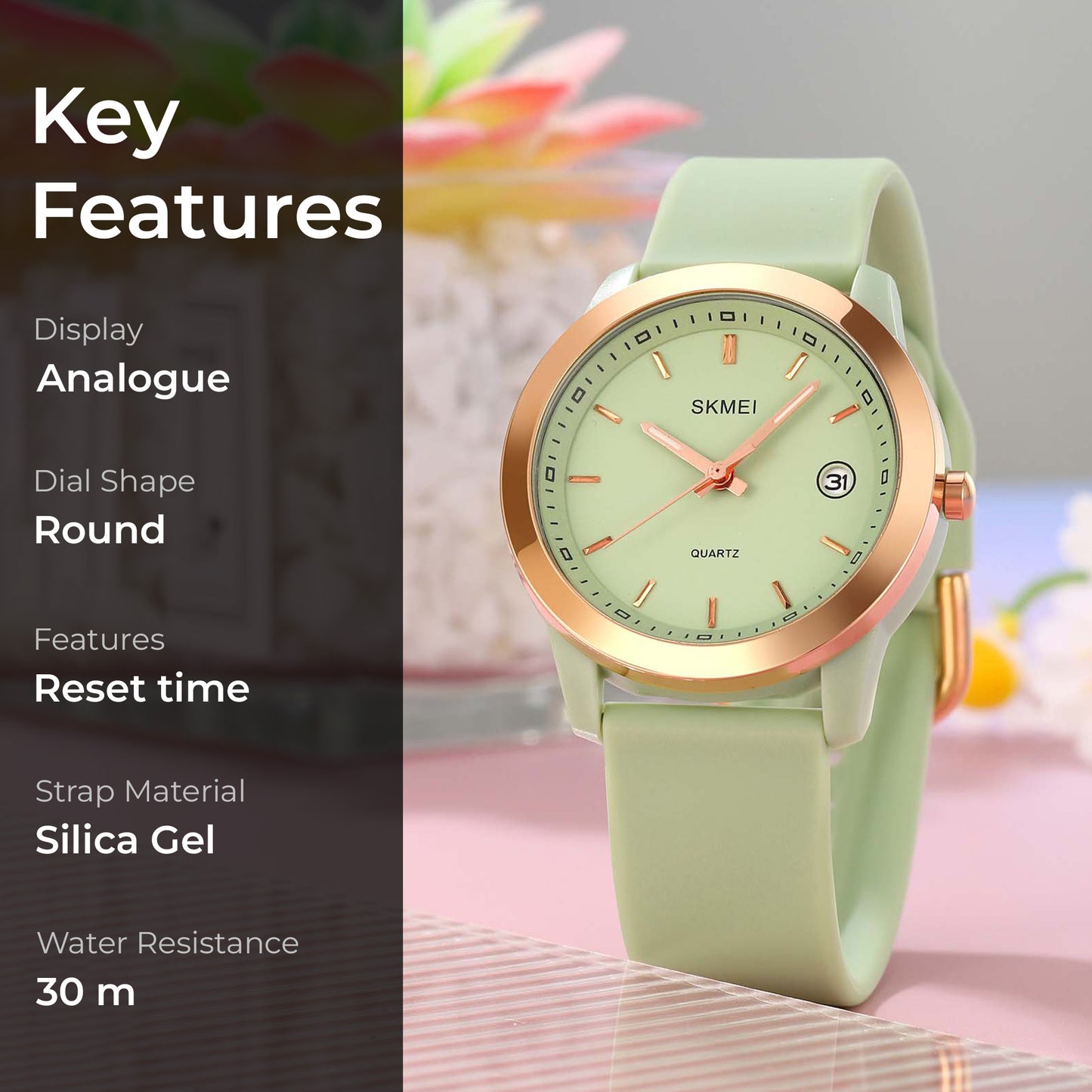 Skmei Quartz Analog Dial Silica Gel Strap Watch for Women - 2319