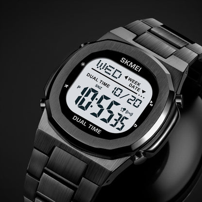 Premium Digital Sports Watch for Men with Stainless Steel Strap, Waterproof Style Wrist Watch for Casual Outdoor and Daily Wear