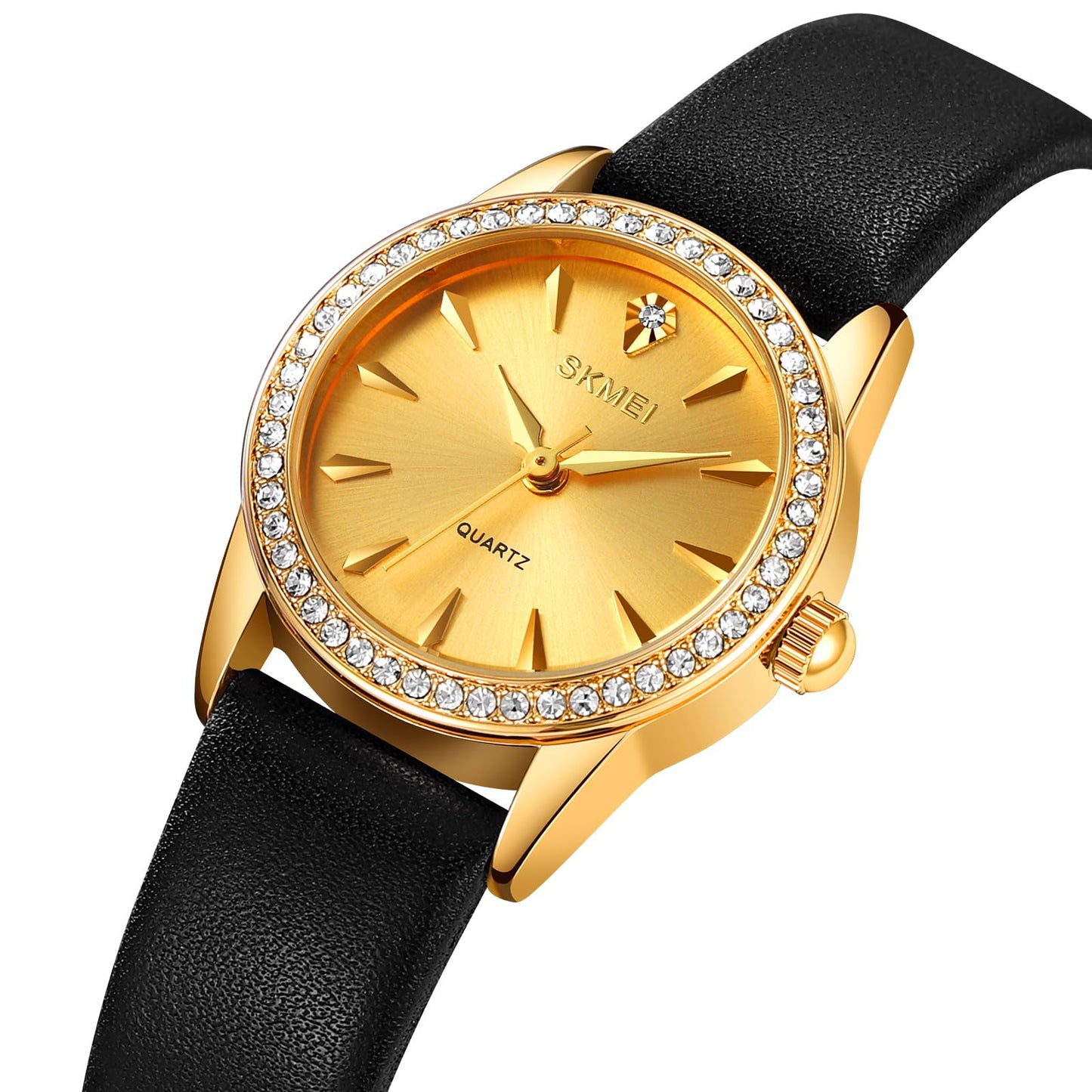 Elegant Crystal Dial Analog Wrist Watch with Leather Strap for women