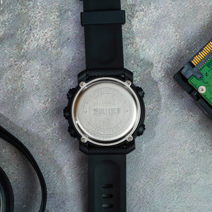 Digital Watch for Men with Round Dial, Dual Time Display, Alarm & Chronograph, Water Resistant Sports Watch with Durable Strap