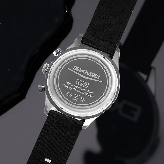 Classic Chronograph Style Analog Watch with Fabric Strap