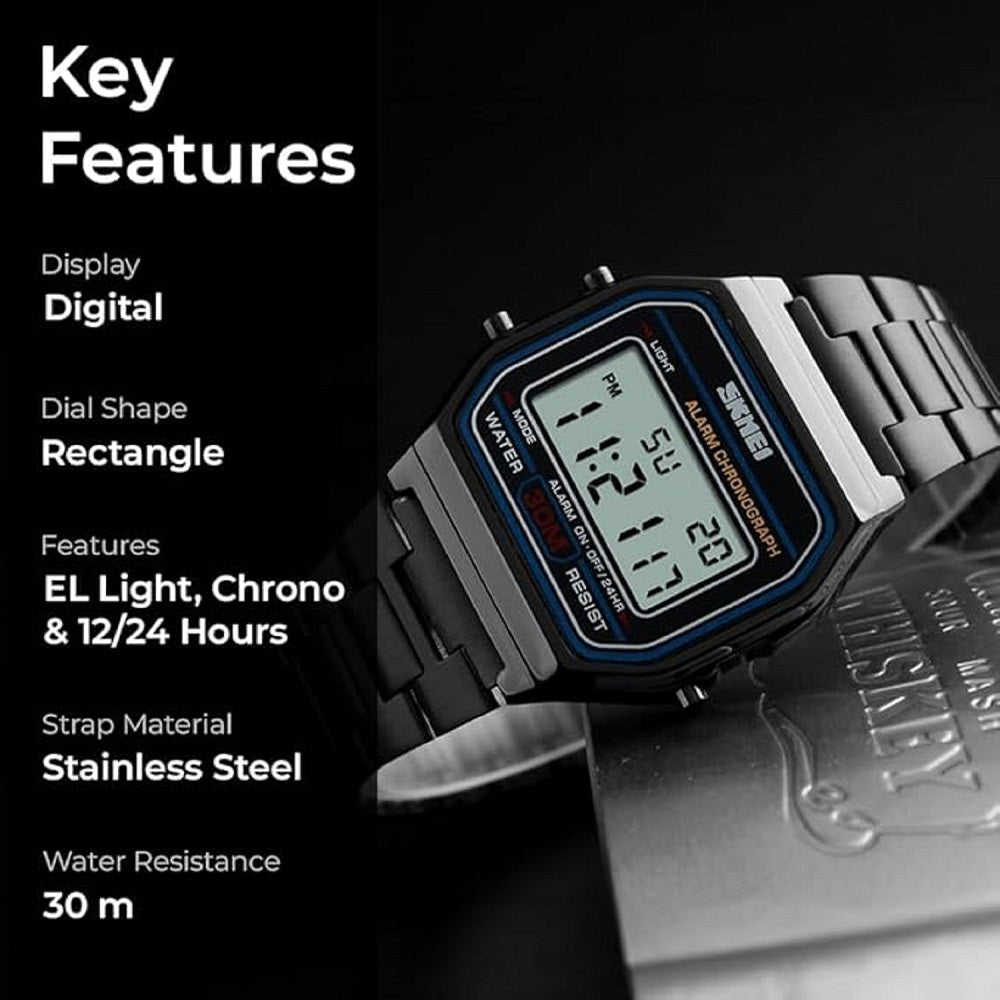Vintage Digital Wrist Watch with Metal Strap For Women