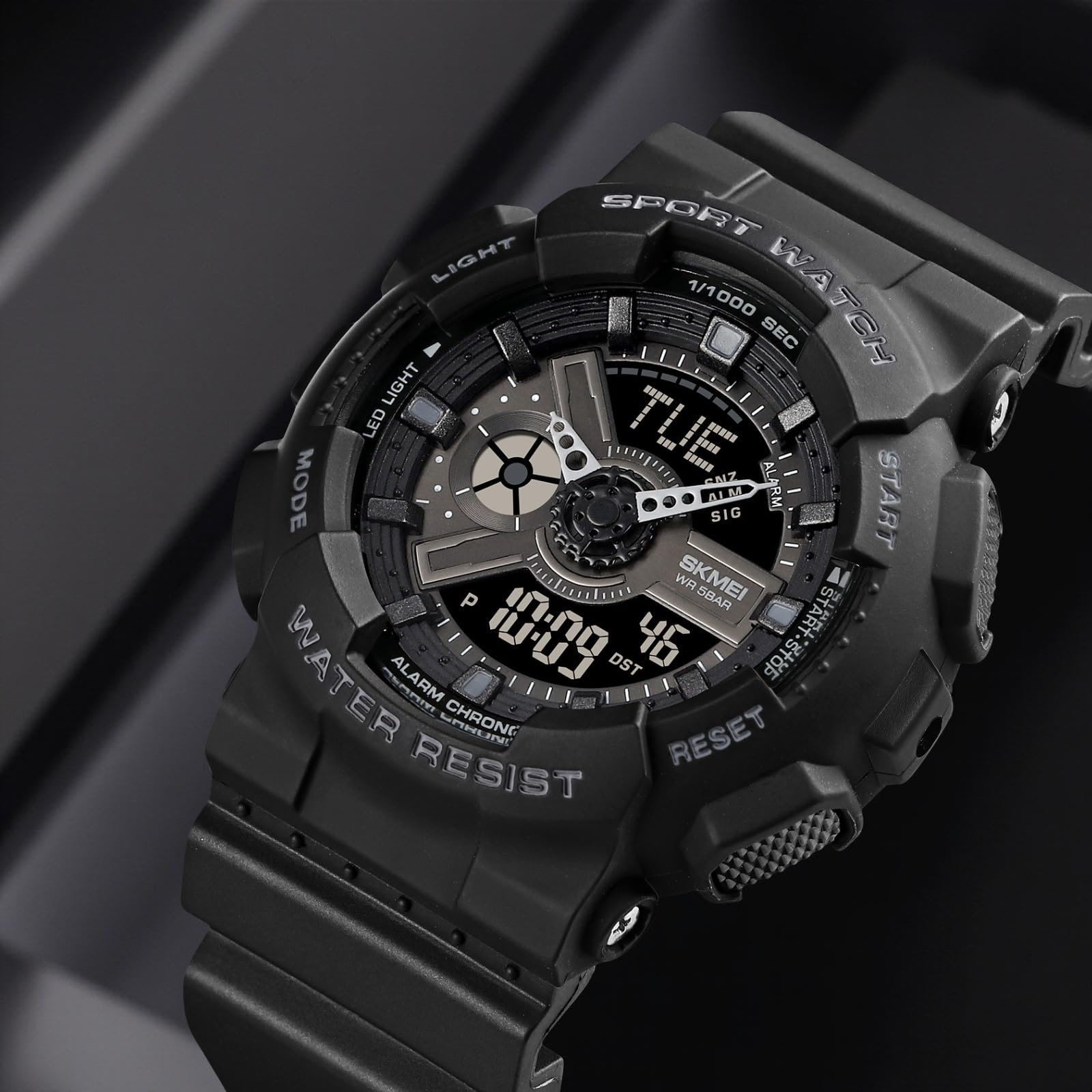 Analog-Digital Watch for Men with Black Polyurethane Strap and Round Dial for Casual & Formal Wear