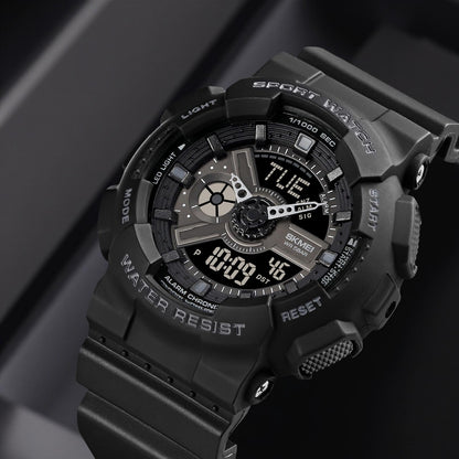 Men's Digital Sports Watch, LED Square Large Face Analog Quartz Wrist Watch with Multi-Time Zone Waterproof Stopwatch