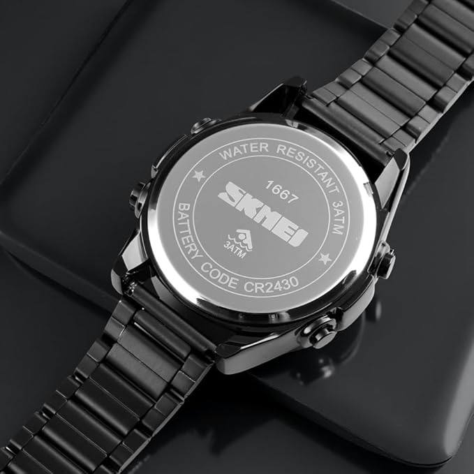 Digital Display White Dial Zinc Alloy Men's Stainless Steel Black Color Stylish Watch