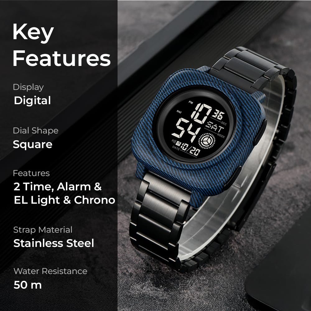 Square Digital Wrist Watch with Metal Strap