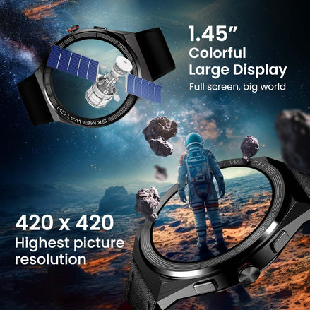 AMOLED Smart Watch for Men with Black Leather Strap and Round Dial for Casual & Formal Wear