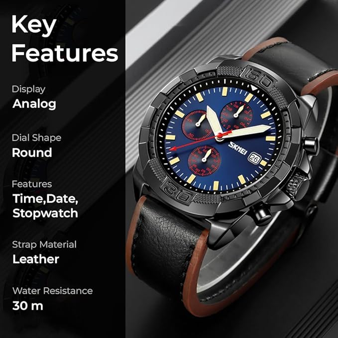 Men Quartz Watch Six Pointer Popular Leather Strap Waterproof Watch