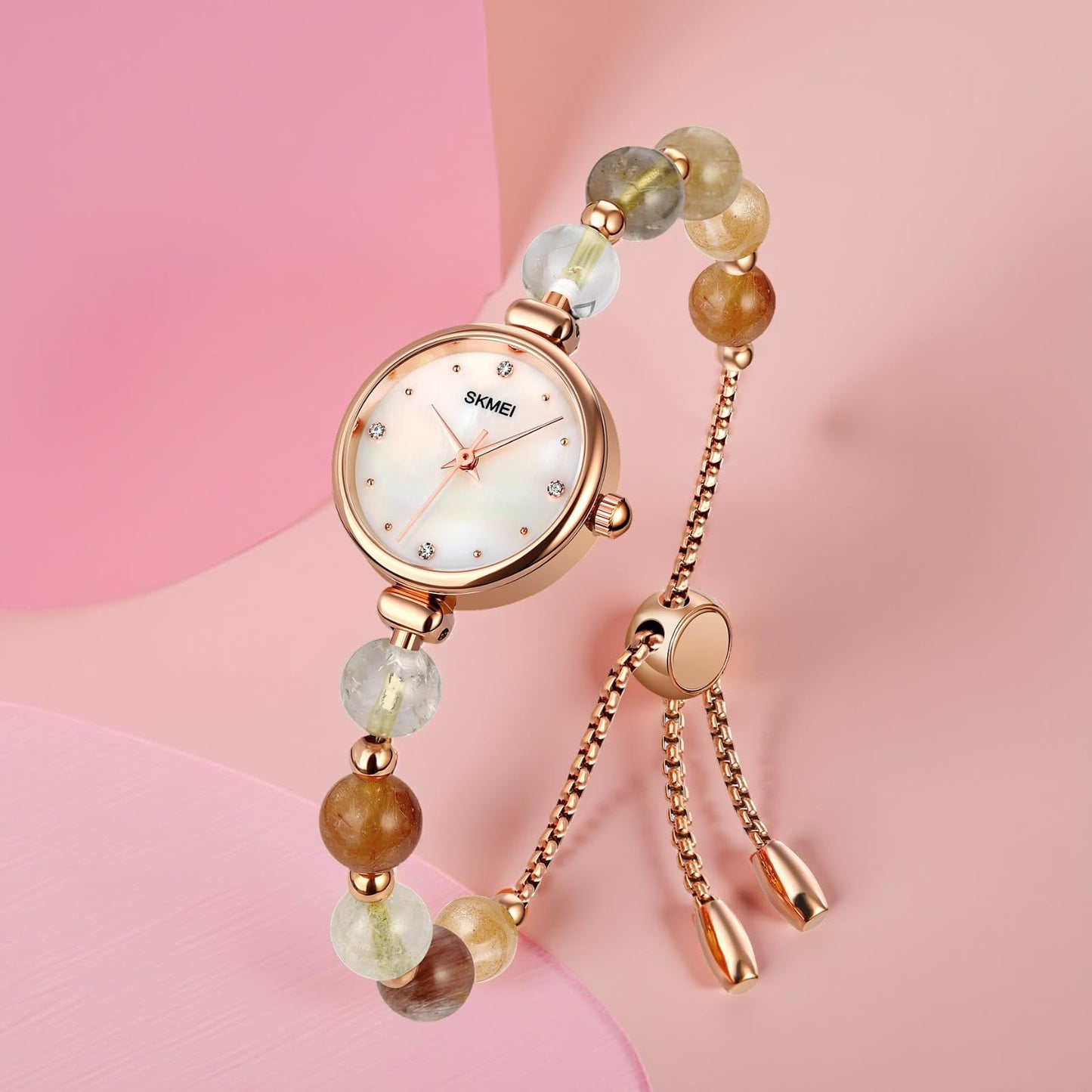 Elegant Pearl Chain Analog Watch for Women with Premium Rose Gold Finish and Adjustable Bracelet Design