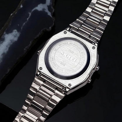 Vintage Digital Wrist Watch with Metal Strap For Women