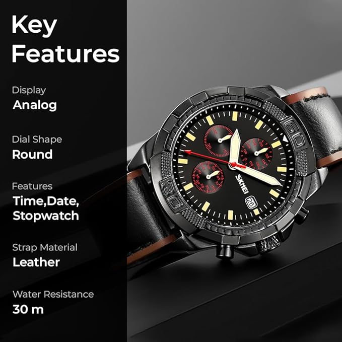 Men Quartz Watch Six Pointer Popular Leather Strap Waterproof Watch