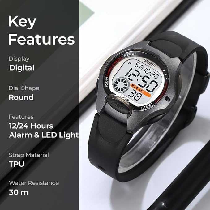 Digital Sports Watch – Red Strap, 50M Water Resistant, Alarm & Stopwatch
