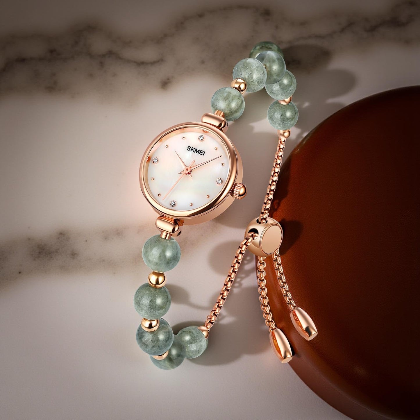 Elegant Pearl Chain Analog Watch for Women with Premium Rose Gold Finish and Adjustable Bracelet Design
