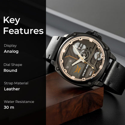 Premium Skeleton Dial Analog Wrist Watch with Leather Strap for men
