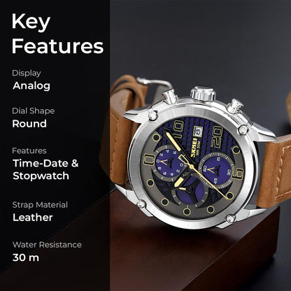 Premium Leather Chronograph Wristwatch with Textured Multi-Dial