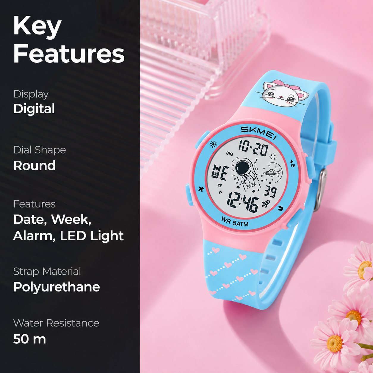 Kids Digital Watch with Cartoon Space Design and Soft Comfortable Strap for Daily Wear