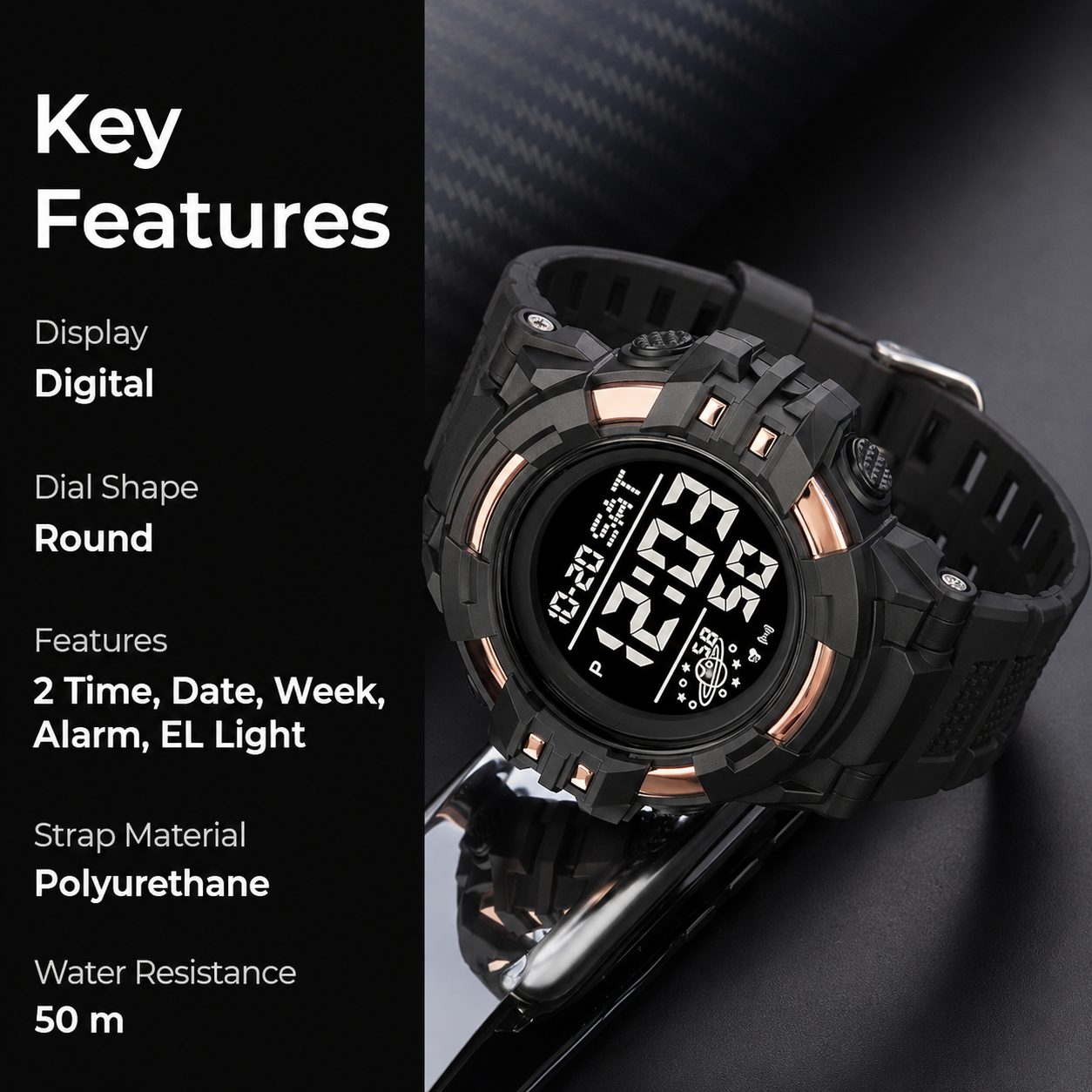Rugged Digital Sports Watch for Men with Outdoor Style and Multi Function Display