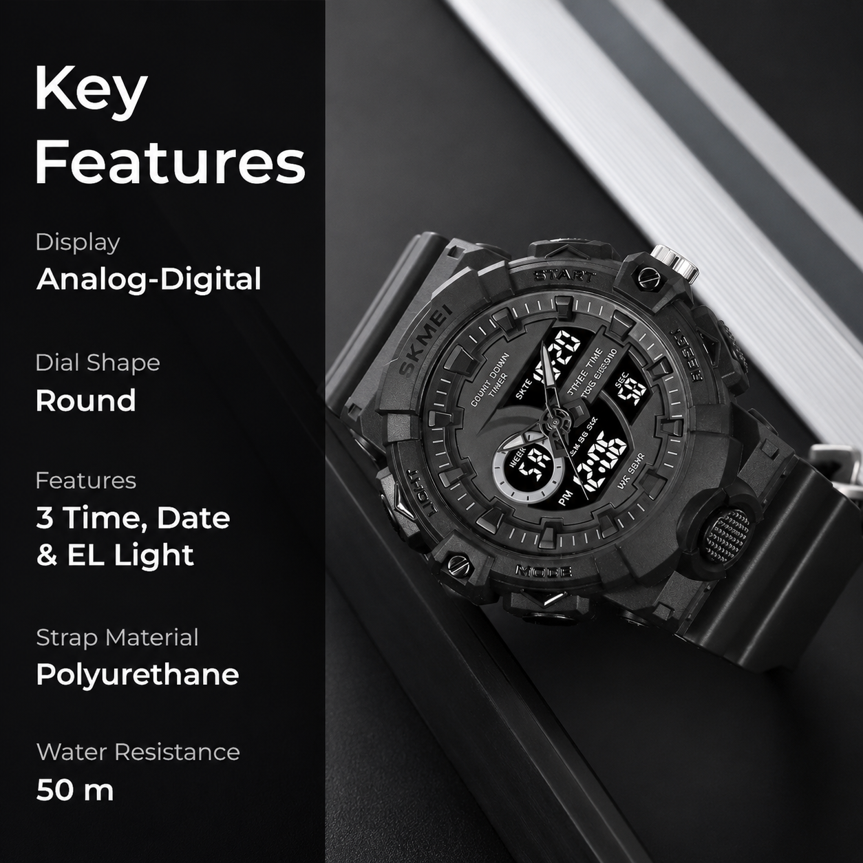 Premium Analog Digital Sports Watch for Men with Rugged Outdoor Design and Multi Function Display