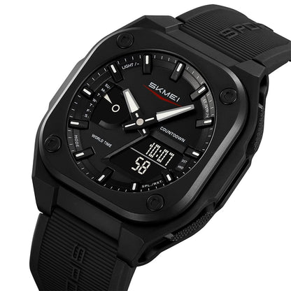 Rugged Analog Digital Sports Watch with Patterned Strap for men