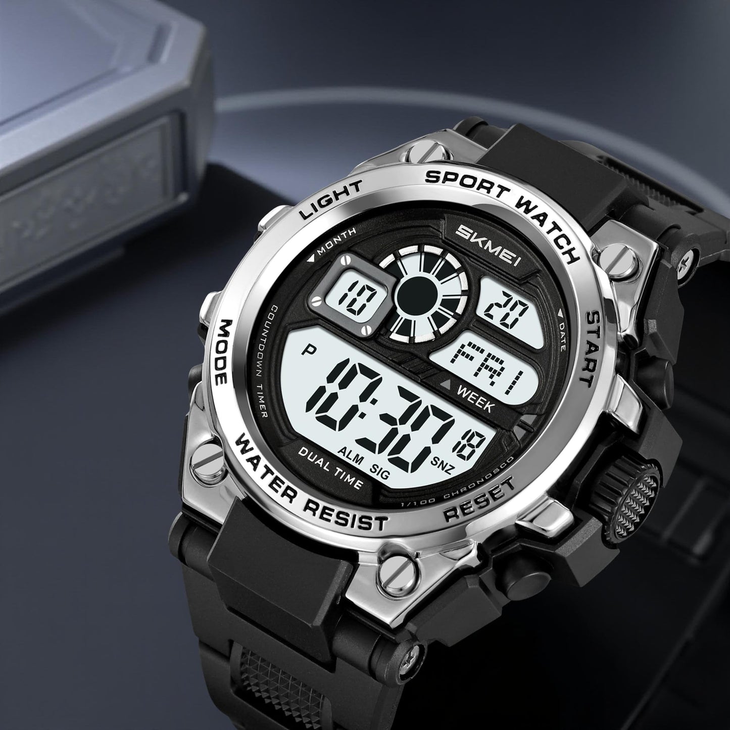 Rugged Digital Sports Watch with Dual Time Display for men