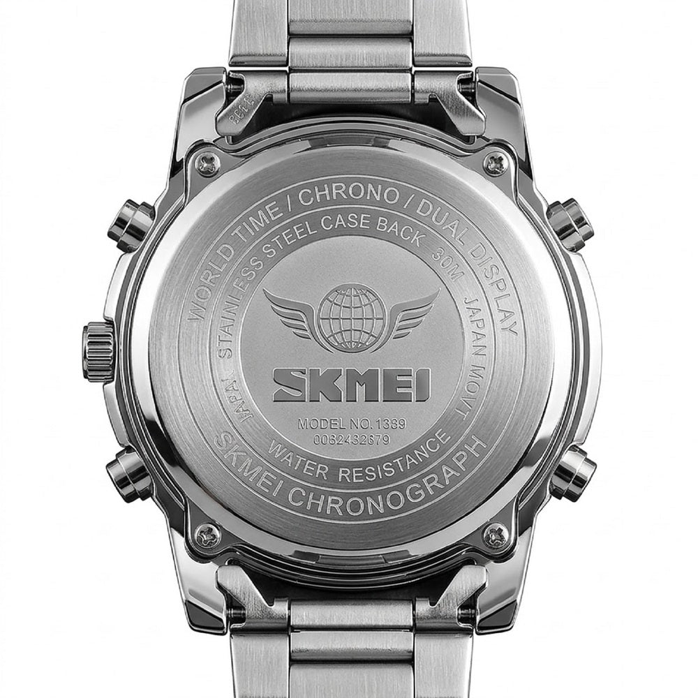 Luxury Analog Digital Stainless Steel Watch for Men with Dual Time Display and Premium Business Style