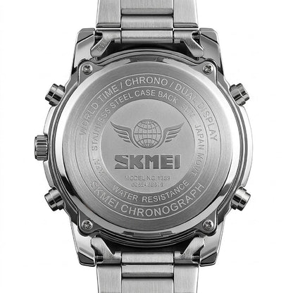 Luxury Analog Digital Stainless Steel Watch for Men with Dual Time Display and Premium Business Style