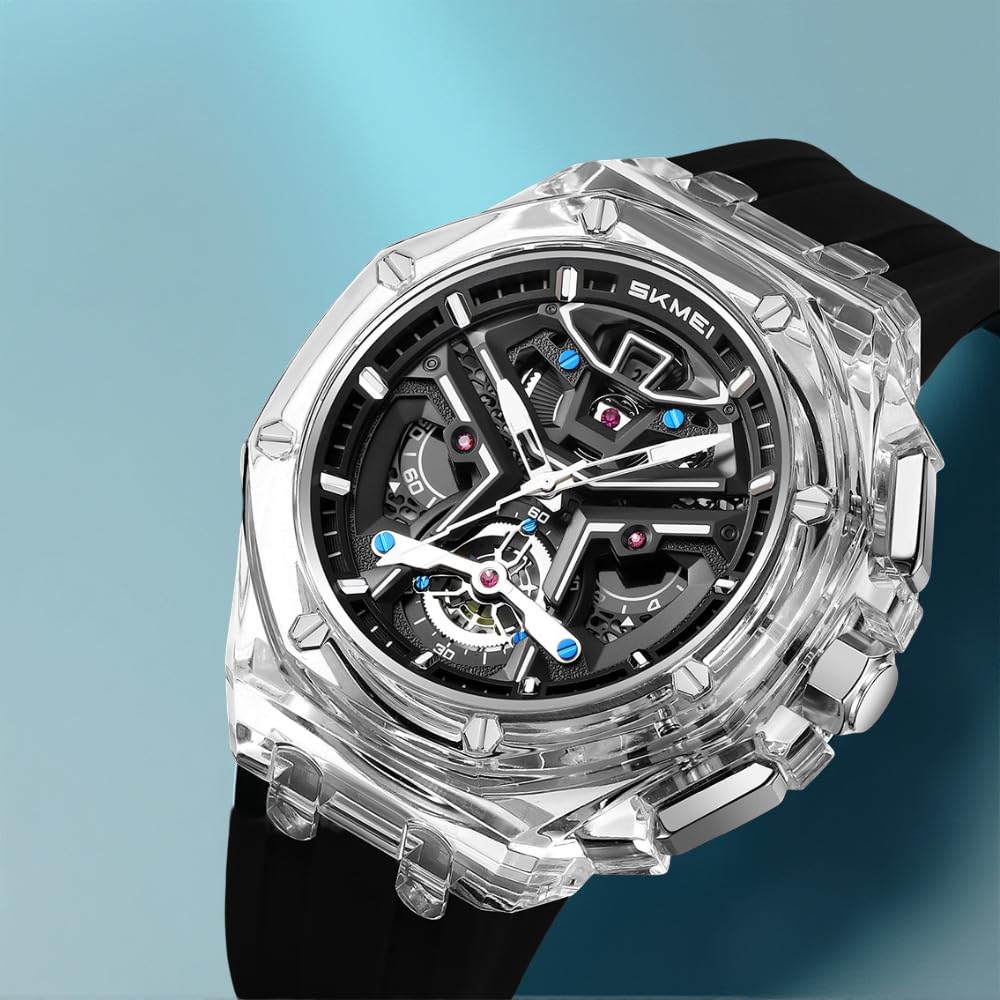Dynamic Skeleton Dial Sport Watch with Bold Silicone Band