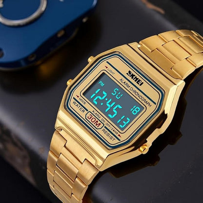 Vintage Digital Wrist Watch with Metal Strap For Women