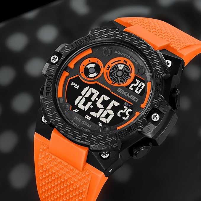 Rugged Digital Sports Watch with Textured Strap for men