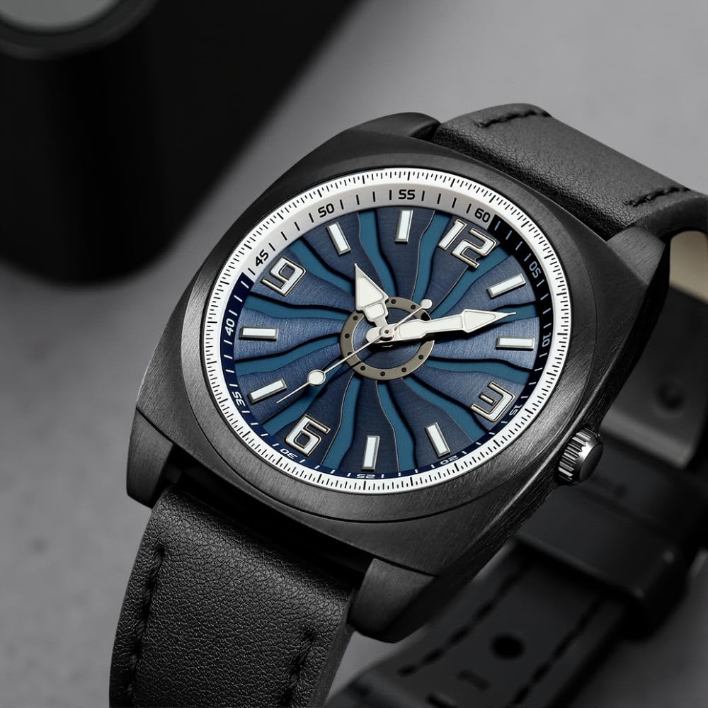 Premium Analog Wristwatch with Textured Dial and Classic Leather Strap