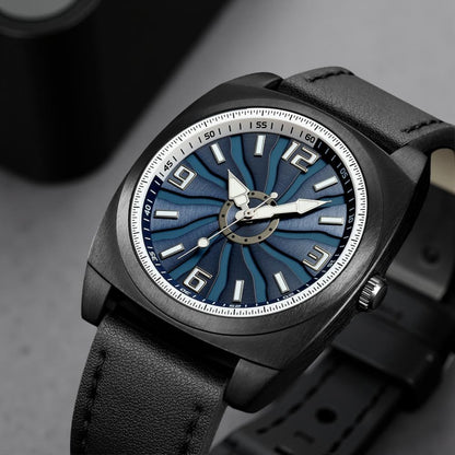 Premium Analog Wristwatch with Textured Dial and Classic Leather Strap