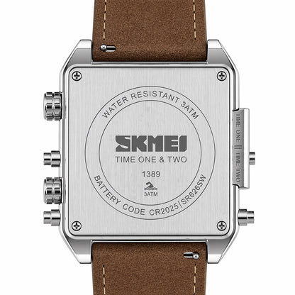 Multi Display Analog Digital Wrist Watch with Leather Strap For Men