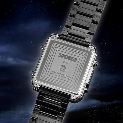 Digital Display Metal Strap Wrist Watch for men