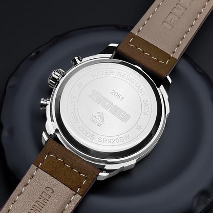 Premium Leather Chronograph Wristwatch with Textured Multi-Dial