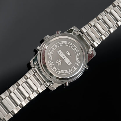 Luxury Analog Digital Stainless Steel Watch for Men with Dual Time Display and Premium Business Style
