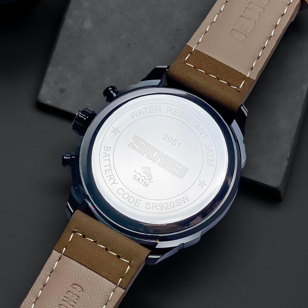 Premium Leather Chronograph Wristwatch with Textured Multi-Dial