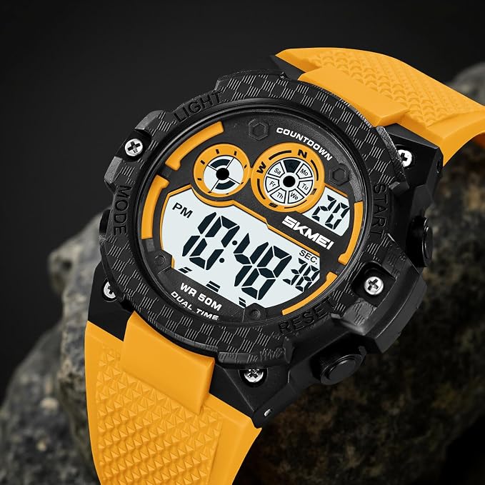 Rugged Digital Sports Watch with Textured Strap for men
