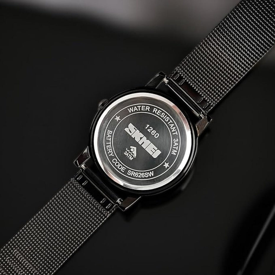 Digital Watch for Men with Black Gun Color Mesh Belt Metal Strap and Round Dial for Casual & Formal Wear