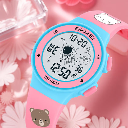 Kids Digital Watch with Cartoon Space Design and Soft Comfortable Strap for Daily Wear
