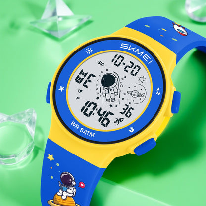 Kids Digital Watch with Cartoon Space Design and Soft Comfortable Strap for Daily Wear
