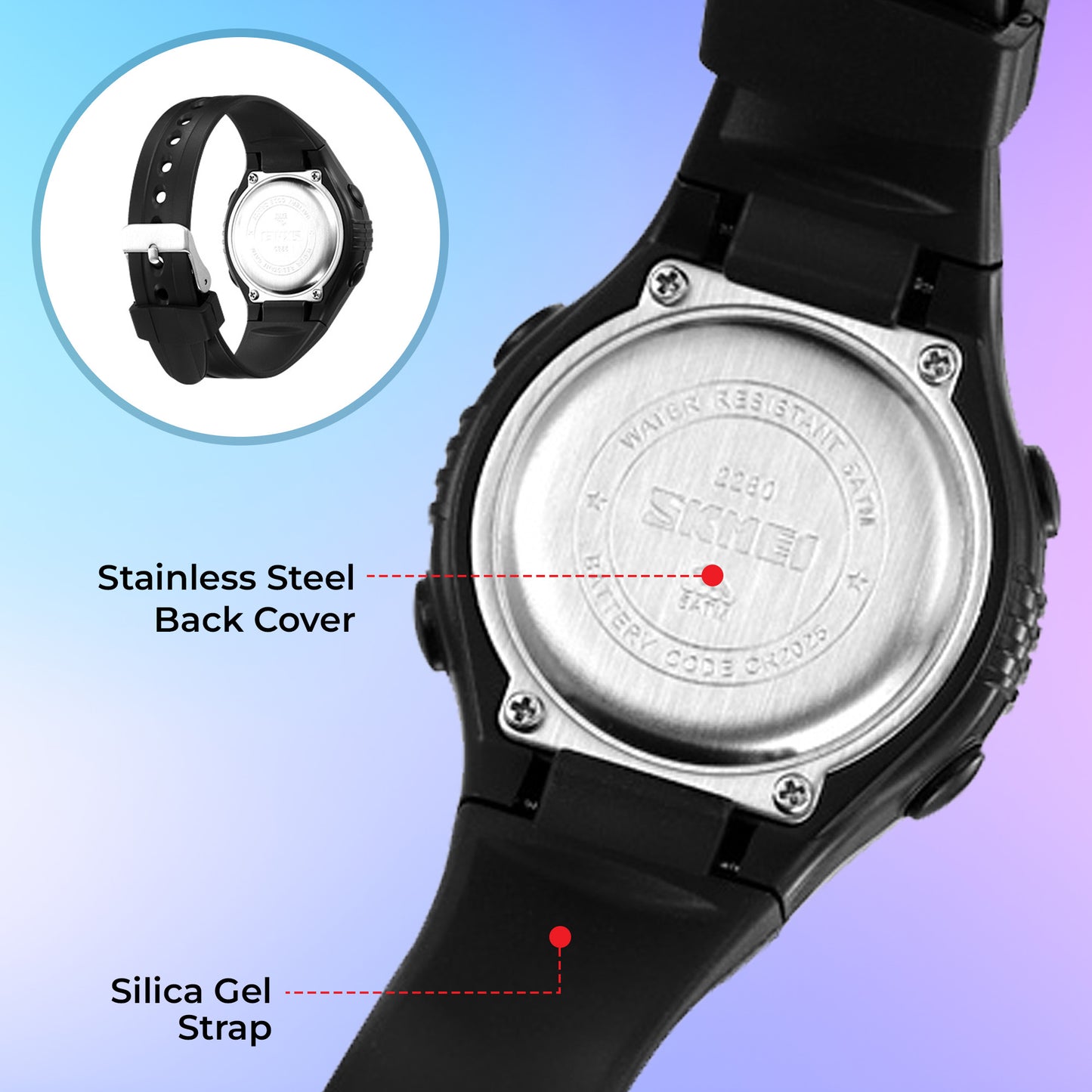 Skmei Digital Dial ABS Black Case Rubber Strap Watch for Kids - 2280