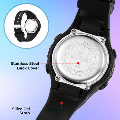 Skmei Digital Dial ABS Black Case Rubber Strap Watch for Kids - 2280