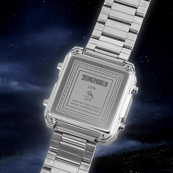 Digital Display Metal Strap Wrist Watch for men