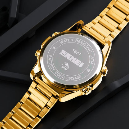 Digital Display White Dial Zinc Alloy Men's Stainless Steel Black Color Stylish Watch